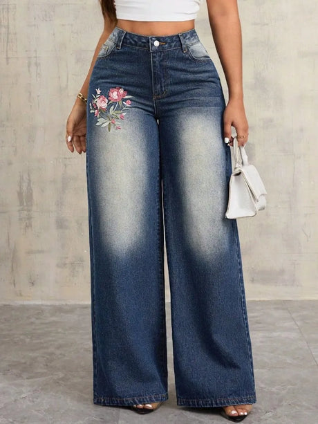 Embroidered Wide Leg Jeans - V.I.P Digital Presence
