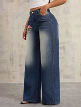 Embroidered Wide Leg Jeans - V.I.P Digital Presence