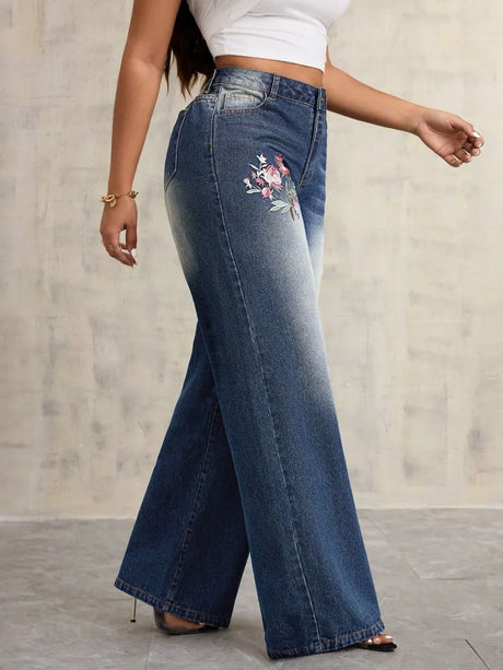 Embroidered Wide Leg Jeans - V.I.P Digital Presence