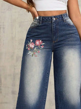 Embroidered Wide Leg Jeans - V.I.P Digital Presence