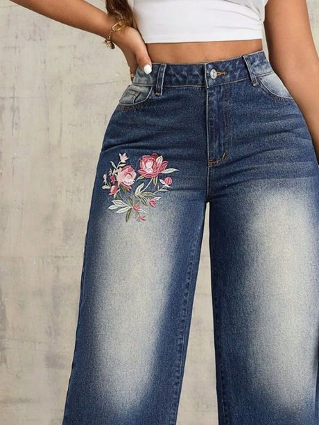 Embroidered Wide Leg Jeans - V.I.P Digital Presence