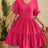 New V-neck jacquard waist cinched five quarter sleeve pleated dress - V.I.P Digital Presence