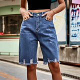 European and American denim ripped cropped pants, fashionable fringed fringe jeans for women - V.I.P Digital Presence