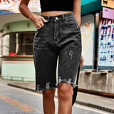 European and American denim ripped cropped pants, fashionable fringed fringe jeans for women - V.I.P Digital Presence