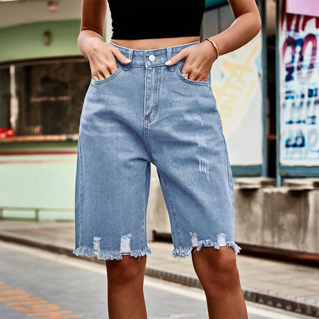 European and American denim ripped cropped pants, fashionable fringed fringe jeans for women - V.I.P Digital Presence