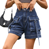 European and American denim work pants, casual pocket shorts elastic waistband for women - V.I.P Digital Presence