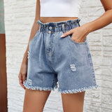European and American elastic waisted denim flower bud shorts - V.I.P Digital Presence