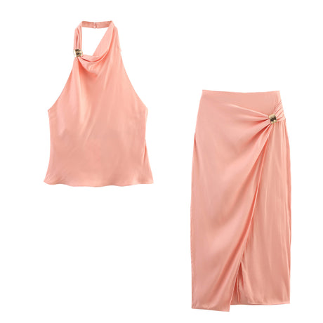 European and American fashion neck hanging sleeveless vest high waist two-piece set - V.I.P Digital Presence