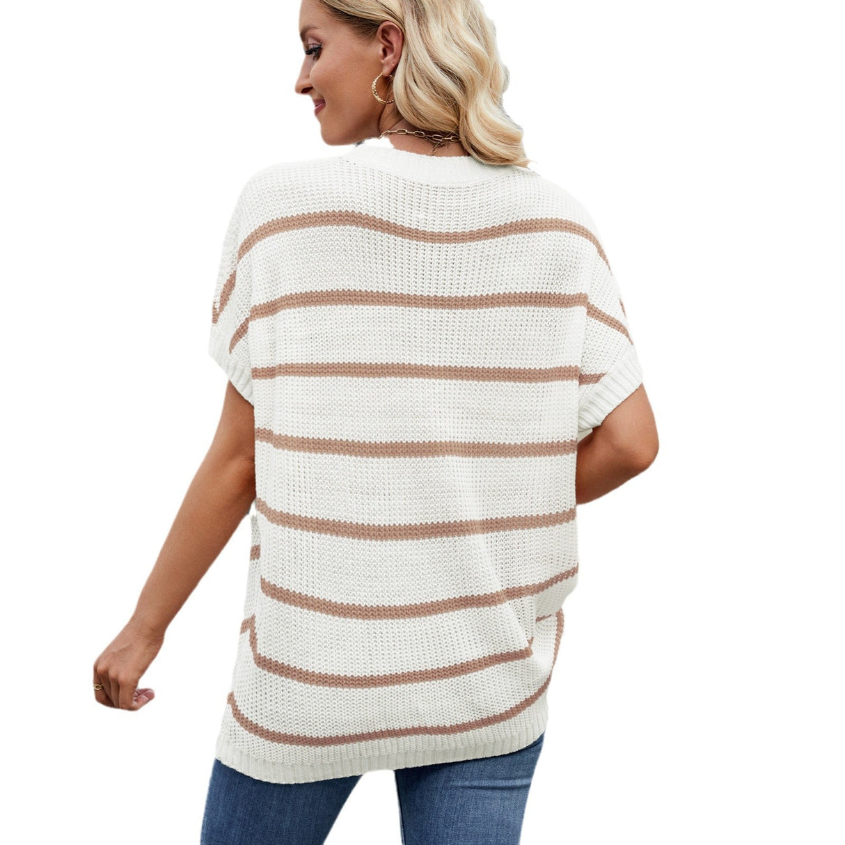 European and American fashion striped round neck pullover top for women - V.I.P Digital Presence