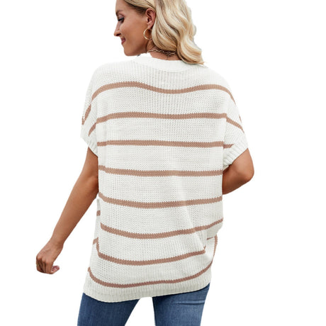 European and American fashion striped round neck pullover top for women - V.I.P Digital Presence