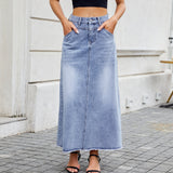 European and American high waisted denim skirt fashionable loose pocket half length skirt for women - V.I.P Digital Presence