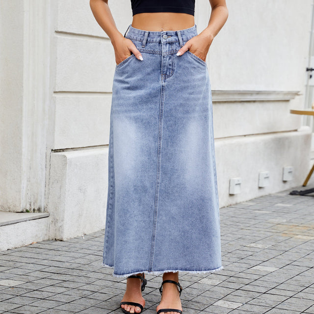 European and American high waisted denim skirt fashionable loose pocket half length skirt for women - V.I.P Digital Presence