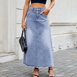 European and American high waisted denim skirt fashionable loose pocket half length skirt for women - V.I.P Digital Presence
