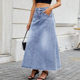 European and American high waisted denim skirt fashionable loose pocket half length skirt for women - V.I.P Digital Presence