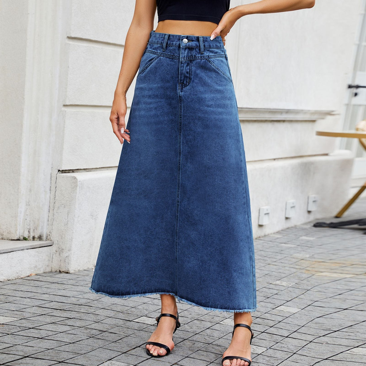 European and American high waisted denim skirt fashionable loose pocket half length skirt for women - V.I.P Digital Presence