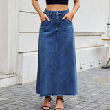 European and American high waisted denim skirt fashionable loose pocket half length skirt for women - V.I.P Digital Presence