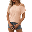 European and American one shoulder short sleeved T-shirt hollowed out top for women - V.I.P Digital Presence