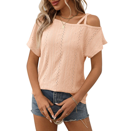 European and American one shoulder short sleeved T-shirt hollowed out top for women - V.I.P Digital Presence
