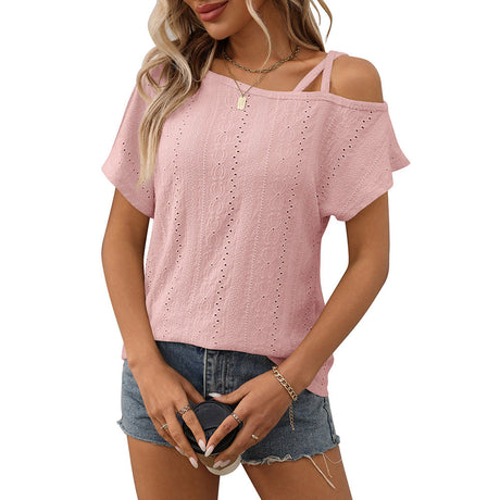 European and American one shoulder short sleeved T-shirt hollowed out top for women - V.I.P Digital Presence