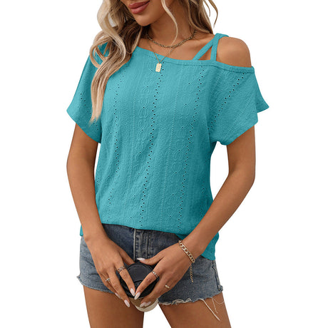 European and American one shoulder short sleeved T-shirt hollowed out top for women - V.I.P Digital Presence