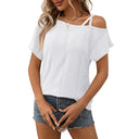 European and American one shoulder short sleeved T-shirt hollowed out top for women - V.I.P Digital Presence