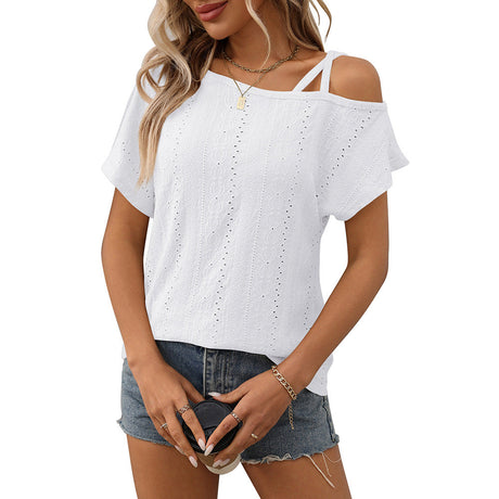 European and American one shoulder short sleeved T-shirt hollowed out top for women - V.I.P Digital Presence