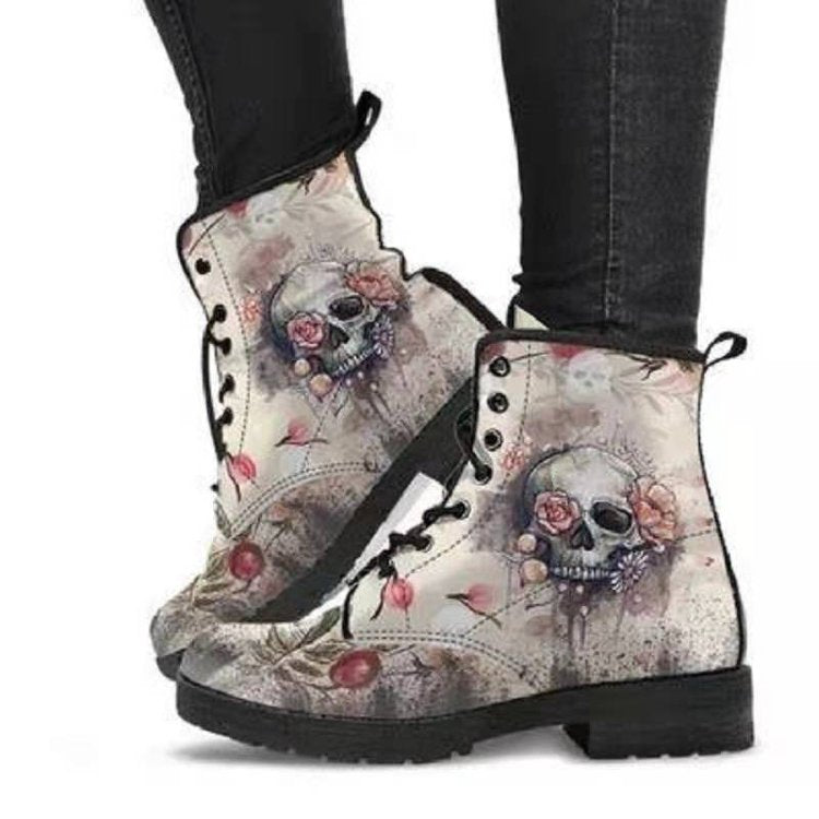 European and American plus leather Martin boots women's Gothic printed British boots Wish workwear combat boots - V.I.P Digital Presence