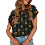European and American round neck knitted small flower top - V.I.P Digital Presence