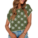 European and American round neck knitted small flower top - V.I.P Digital Presence
