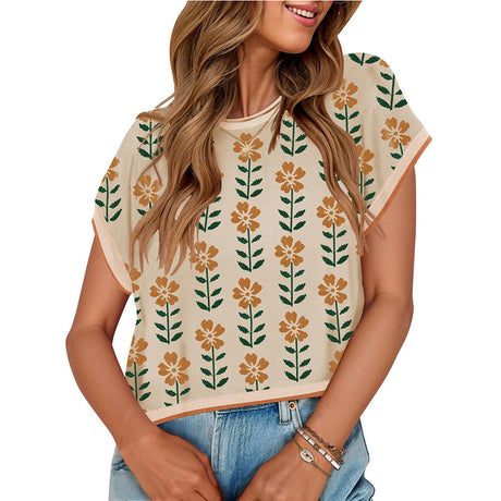 European and American round neck knitted small flower top - V.I.P Digital Presence