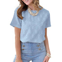 European and American round neck short sleeved imitation embroidery flower jacquard top T-shirt for women - V.I.P Digital Presence
