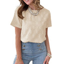 European and American round neck short sleeved imitation embroidery flower jacquard top T-shirt for women - V.I.P Digital Presence