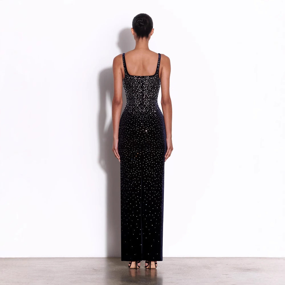 European and American sexy fashion socialite temperament hot diamond suspender backless long dress women's dress - V.I.P Digital Presence