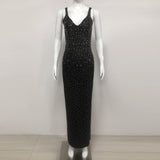 European and American sexy fashion socialite temperament hot diamond suspender backless long dress women's dress - V.I.P Digital Presence