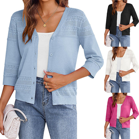 European and American shawl hollow knitted V-neck cardigan - V.I.P Digital Presence