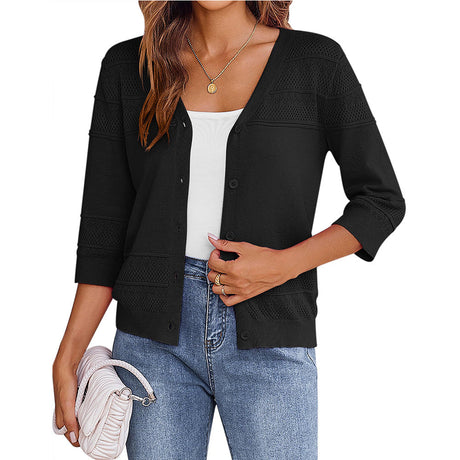 European and American shawl hollow knitted V-neck cardigan - V.I.P Digital Presence