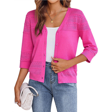 European and American shawl hollow knitted V-neck cardigan - V.I.P Digital Presence