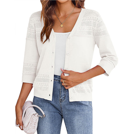 European and American shawl hollow knitted V-neck cardigan - V.I.P Digital Presence