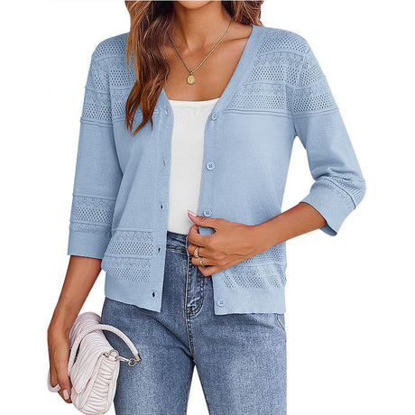 European and American shawl hollow knitted V-neck cardigan - V.I.P Digital Presence