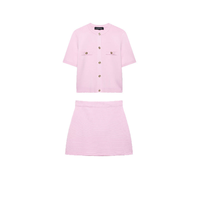 European and American style women's clothing new fashion short sleeved knitted top half skirt set - V.I.P Digital Presence