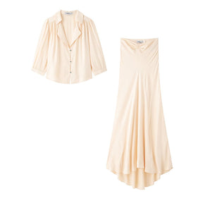 European and American style women's fashionable temperament casual shirt design pleated long skirt set - V.I.P Digital Presence