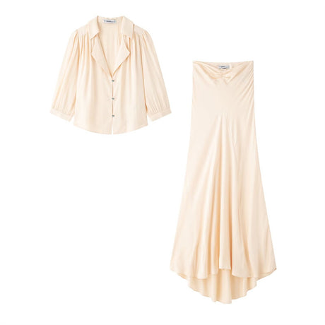 European and American style women's fashionable temperament casual shirt design pleated long skirt set - V.I.P Digital Presence