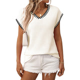 European and American V-neck short sleeved striped top - V.I.P Digital Presence