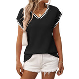 European and American V-neck short sleeved striped top - V.I.P Digital Presence