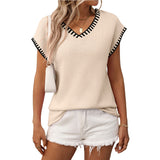 European and American V-neck short sleeved striped top - V.I.P Digital Presence