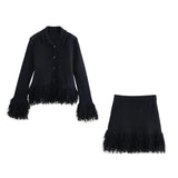 European and American women's fashion versatile tassel knit sweater+skirt set - V.I.P Digital Presence