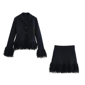 European and American women's fashion versatile tassel knit sweater+skirt set - V.I.P Digital Presence