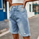 European and American women's perforated rolled edge five quarter denim shorts casual pants - V.I.P Digital Presence