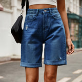 European and American women's perforated rolled edge five quarter denim shorts casual pants - V.I.P Digital Presence