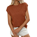 European and American women's round neck pocket decoration diamond grid short sleeved top for women - V.I.P Digital Presence
